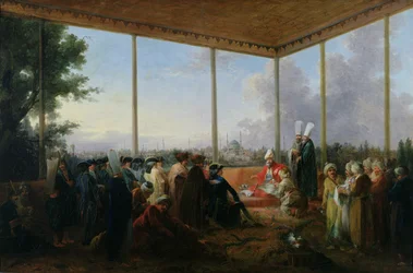 Audienz in Konstantinopel durch den Großwesir Aimali Carac für Francois-Emmanuel Guignard (1735-1821) Comte de Saint-Priest, 18. März 1779